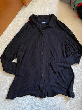 Landsend Black Ribbed Button-Front Shirt Jacket 1X